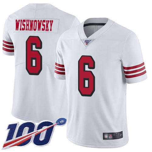 San Francisco 49ers Limited White Men Mitch Wishnowsky NFL Jersey #6 100th Season Vapor Untouchable Rush->women nfl jersey->Women Jersey